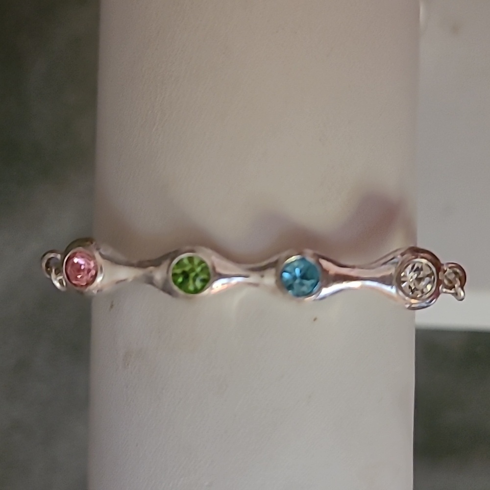 2/$12 Vintage Avon Silvertone pastel rhinestone adjustable bracelet